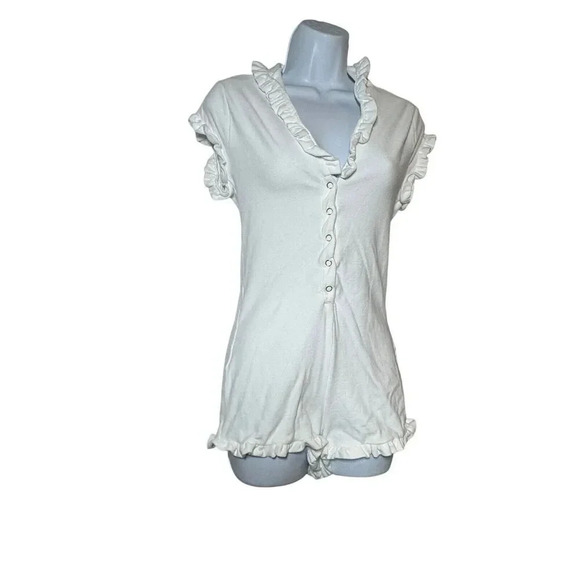 Beach Bunny size small white  terry  Romper swimsuit coverup jumpsuit snap front - Picture 7 of 7